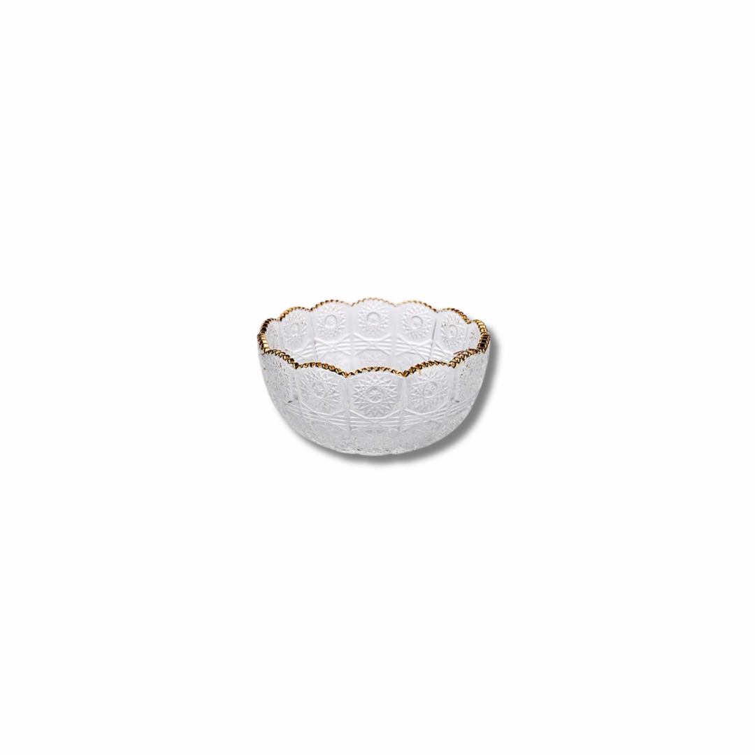 Decorative Glass Bowl with Gold Rim – Elegant Centerpiece