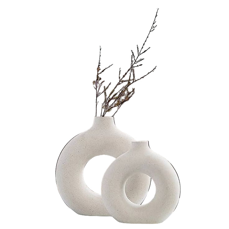 Modern Ceramic Vases – Round Hollow Design (2pcs Set)