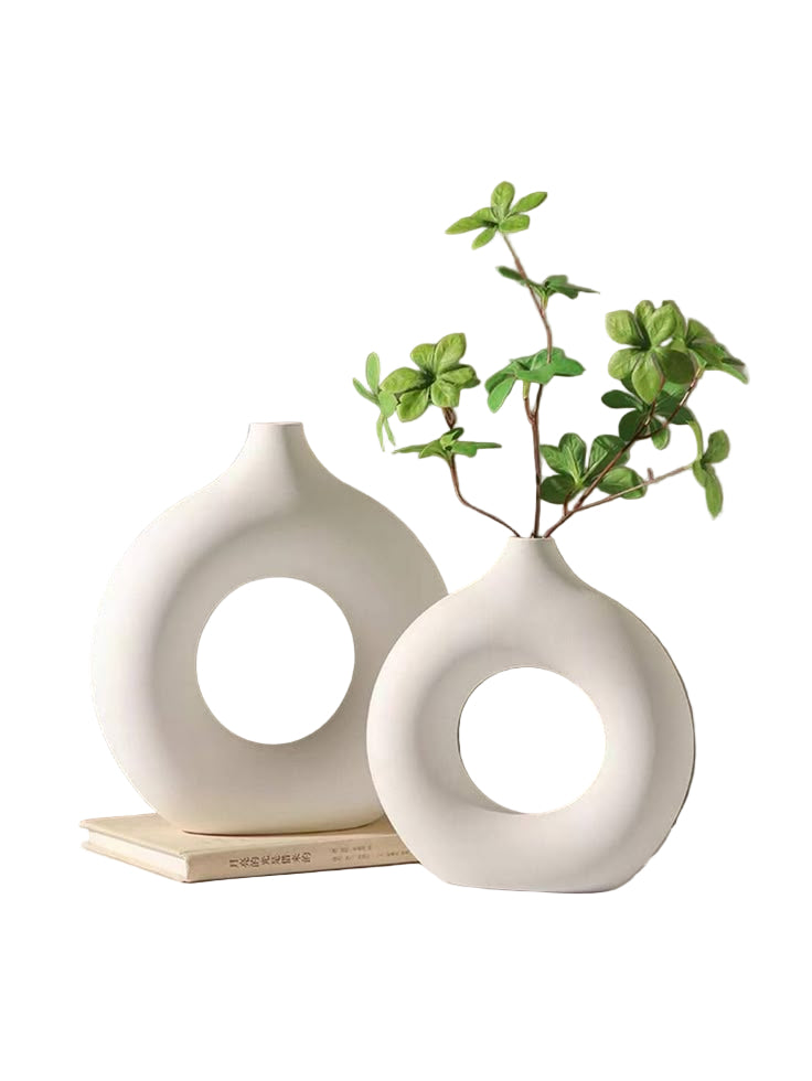 Modern Ceramic Vases – Round Hollow Design (2pcs Set)