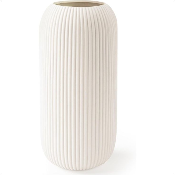 White Ribbed Ceramic Vase