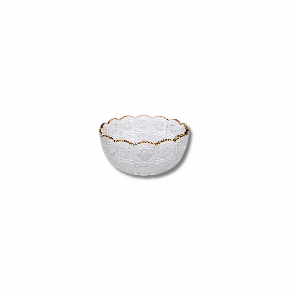 Decorative Glass Bowl with Gold Rim – Elegant Centerpiece