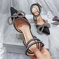 Fashion Glitter Rhinestones Women Pumps Crystal Bowknot