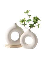 Modern Ceramic Vases – Round Hollow Design (2pcs Set)
