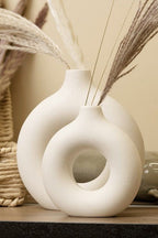 Modern Ceramic Vases – Round Hollow Design (2pcs Set)