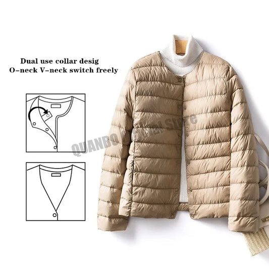 Women Liner Duck Down Jacket O-neck Variable V-neck