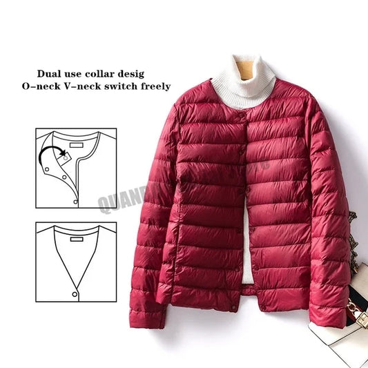 Women Liner Duck Down Jacket O-neck Variable V-neck