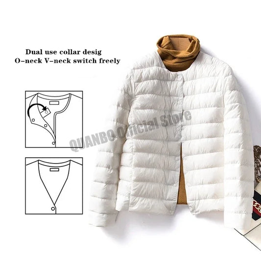 Women Liner Duck Down Jacket O-neck Variable V-neck