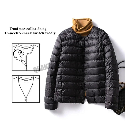 Women Liner Duck Down Jacket O-neck Variable V-neck