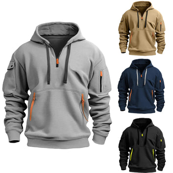 Multi Pocket Zipper Fleece Hooded Casual Shirt for Men and Women