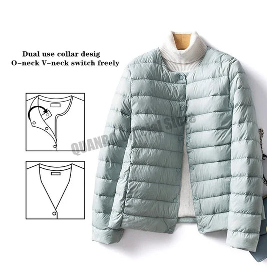 Women Liner Duck Down Jacket O-neck Variable V-neck