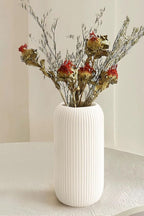 White Ribbed Ceramic Vase