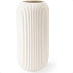 White Ribbed Ceramic Vase